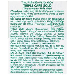 Viên uống giúp tăng tiết dịch khớp, giảm thoái hóa khớp Triple Care Gold Vitamins For Life (60 viên)