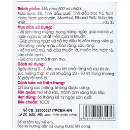 Nước súc miệng T-B Traphaco 500ml giúp vệ sinh răng miệng, họng, ngừa viêm họng, sạch răng