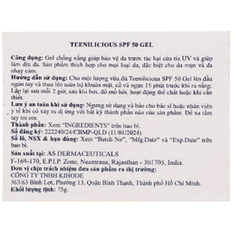 Gel chống nắng cho da mụn và nhạy cảm Teenilicious SPF50 PA+++ hộp 75g