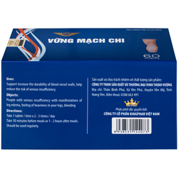 Viên uống Vững Mạch Chi Kingphar hỗ trợ tăng tính bền thành mạch, giảm nguy cơ suy tĩnh mạch (6 vỉ x 10 viên)