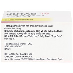 Thuốc Kutab 10 Levis điều trị tâm thần phân liệt, giai đoạn hưng cảm vừa đến nặng (12 vỉ x 7 viên)