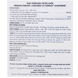 Viên uống Premium Omexxel Curcumin C3 Complex W/Bioperine hỗ trợ cải thiện tiêu hóa (60 viên)