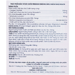 Viên uống bổ sung collagen, giúp làm đẹp da, tóc, móng chắc khỏe Premium Omexxel Skin Hair & Nails Health (60 viên)