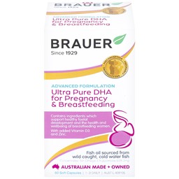 Viên uống hỗ trợ tăng cường sức khoẻ phụ nữ mang thai và cho con bú Brauer Ultra Pure DHA For Pregnancy & Breastfeeding (60 viên)