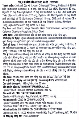 Viên uống giúp giải độc gan, tăng cường chức năng gan, bảo vệ gan Liverwell Nutrimed (60 viên)