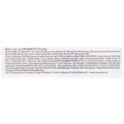 Bao cao su Okamoto Skinless Skin Purity không mùi, tinh khiết, dùng để phòng tránh thai và ngăn ngừa HIV (3 cái)