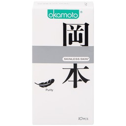 Bao cao su Okamoto Skinless Skin Purity không mùi, tinh khiết, dùng để phòng tránh thai và ngăn ngừa HIV (10 cái)