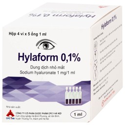 Thuốc nhỏ mắt Hylaform 0,1% CPC1HN điều trị triệu chứng khô mắt, rối loạn biểu mô giác mạc (4 vỉ x 5 ống)
