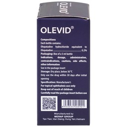 Thuốc nhỏ mắt Olevid Olopatadine 5ml Merap điều trị triệu chứng ngứa mắt của bệnh viêm kết mạc dị ứng