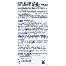Nước súc miệng Listerine Cool Mint bảo vệ khoang miệng suốt 24h khỏi vi khuẩn hôi miệng, mảng bám, viêm mướu (100ml)