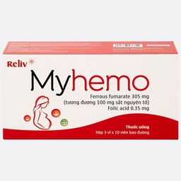 Thuốc Myhemo 305mg Reliv dự phòng thiếu sắt và folic acid (3 vỉ x 10 viên)