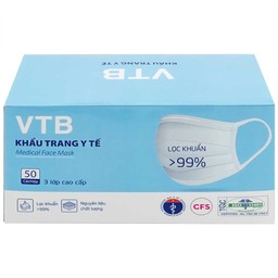 Khẩu trang 3 lớp VTB màu trắng (50 cái) ngăn khói bụi, vi khuẩn