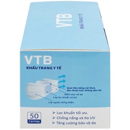 Khẩu trang 3 lớp VTB màu trắng (50 cái) ngăn khói bụi, vi khuẩn