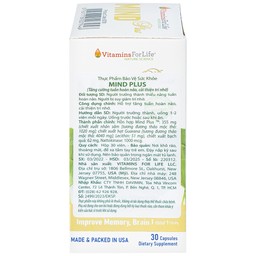 Viên uống hỗ trợ tăng tuần hoàn não, cải thiện trí nhớ Mind Plus Vitamins For Life (30 viên)