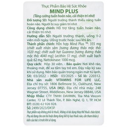 Viên uống hỗ trợ tăng tuần hoàn não, cải thiện trí nhớ Mind Plus Vitamins For Life (30 viên)