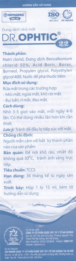 Nhỏ mắt Dr.Ophtic 22 HD Pharma 15ml giúp giảm mỏi mắt, ngứa mắt, khô rát mắt