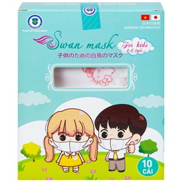 Khẩu trang trẻ em 3 lớp 3D Swan Mask quai vải (10 cái) ngăn khói bụi, vi khuẩn và giọt bắn