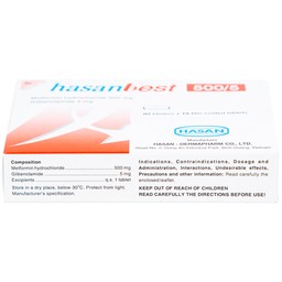 Thuốc Hasanbest 500/5 Hasan điều trị đái tháo đường típ 2 (2 vỉ x 15 viên)