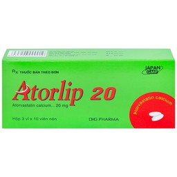 Thuốc Atorlip 20mg DHG điều trị tăng cholesterol toàn phần và LDL-cholesterol (3 vỉ x 10 viên)