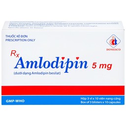 Thuốc Amlodipin 5mg Domesco điều trị tăng huyết áp, đau thắt ngực (3 vỉ x 10 viên)