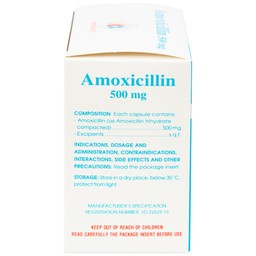 Thuốc Amoxicillin 500mg Domesco điều trị nhiễm khuẩn (10 vỉ x 10 viên)