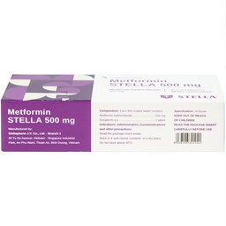 Viên nén Metformin Stella 500mg điều trị bệnh đái tháo đường típ 2 (3 vỉ x 10 viên)