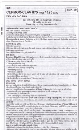 Thuốc Cepmox-Clav 875mg/125mg Imexpharm điều trị viêm xoang cấp tính do vi khuẩn, viêm tai giữa cấp tính (2 vỉ x 7 viên)