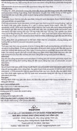 Thuốc Cepmox-Clav 875mg/125mg Imexpharm điều trị viêm xoang cấp tính do vi khuẩn, viêm tai giữa cấp tính (2 vỉ x 7 viên)