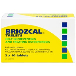 Thuốc Briozcal Bridge Healthcare dự phòng và điều trị thiếu hụt calci, vitamin D3 (3 vỉ x 10 viên)