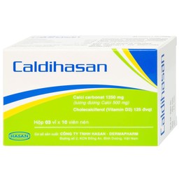 Thuốc Caldihasan 1250mg/125IU Hasan phòng và điều trị thiếu hụt vitamin D, canxi (3 vỉ x 10 viên)