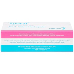 Thuốc Sporal Janssen điều trị các bệnh nấm phụ khoa, da, toàn thân (1 vỉ x 4 viên)