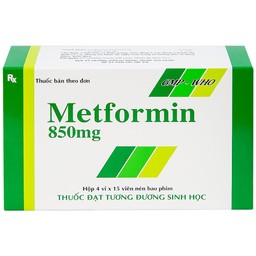 Viên nén Metformin 850mg Tipharco điều trị đái tháo đường không phụ thuộc insulin típ 2 (4 vỉ x 15 viên) 
