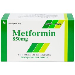 Viên nén Metformin 850mg Tipharco điều trị đái tháo đường không phụ thuộc insulin típ 2 (4 vỉ x 15 viên) 