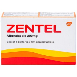Thuốc Zentel Albendazole 200mg GSK điều trị các loại giun đường ruột nhạy cảm (1 vỉ x 2 viên)
