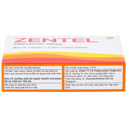 Thuốc Zentel Albendazole 200mg GSK điều trị các loại giun đường ruột nhạy cảm (1 vỉ x 2 viên)
