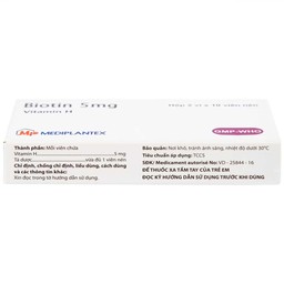 Thuốc Biotin 5mg Mediplantex điều trị thiếu hụt biotin (2 vỉ x 10 viên)