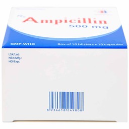Thuốc Ampicillin 500mg Domesco điều trị nhiễm khuẩn (10 vỉ x 10 viên)