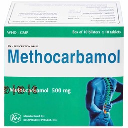Viên nén Methocarbamol 500mg Khapharco điều trị ngắn hạn cơn đau, co thắt cơ, bong gân (10 vỉ x 10 viên)