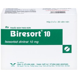 Thuốc Biresort 10 Bidiphar phòng và điều trị cơn đau thắt ngực, suy tim sung huyết (3 vỉ x 20 viên)