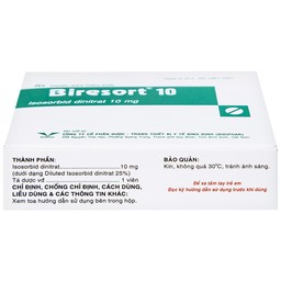 Thuốc Biresort 10 Bidiphar phòng và điều trị cơn đau thắt ngực, suy tim sung huyết (3 vỉ x 20 viên)