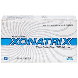 Thuốc Xonatrix 60mg DaviPharm điều trị triệu chứng viêm mũi dị ứng theo mùa (3 vỉ x 10 viên) 