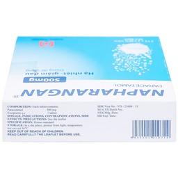 Viên sủi Napharangan 500mg Nam Hà hạ nhiệt, giảm đau, điều trị sốt từ nhẹ đến vừa (4 vỉ x 4 viên) 