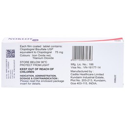 Viên nén Noklot 75mg Cadila phòng ngừa tai biến xơ vữa động mạch (3 vỉ x 10 viên)