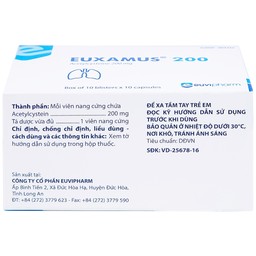 Thuốc Euxamus 200mg Euvipharm tiêu chất nhầy trong bệnh nhầy nhớt (10 vỉ x 10 viên)