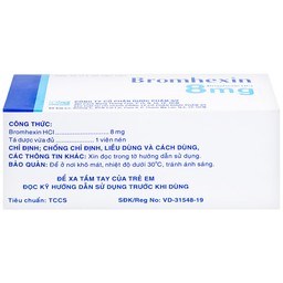Thuốc Bromhexin 8mg Dược 3-2 tan đàm trong viêm khí phế quản, viêm phế quản mạn tính (10 vỉ x 20 viên)
