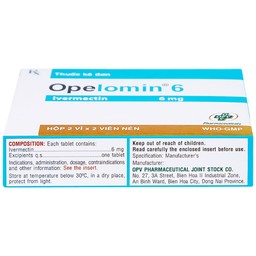 Viên nén Opelomin 6 OPV điều trị giun chỉ, giun lươn (2 vỉ x 2 viên)