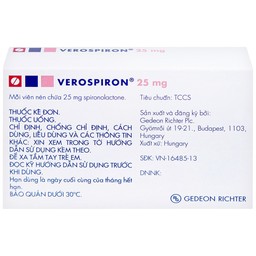 Thuốc Verospiron 25mg Gedeon điều trị phù, tăng huyết áp, cường aldosterone tiên phát và giảm kali huyết (1 vỉ x 20 viên)
