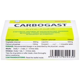 Viên nhai Carbogast Nadyphar điều trị bệnh dạ dày và đường ruột, di chứng của kiết lỵ (2 tuýp x 15 viên) 
