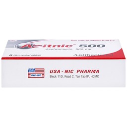 Thuốc Azitnic 500 USA - NIC Pharma điều trị nhiễm khuẩn (6 viên)