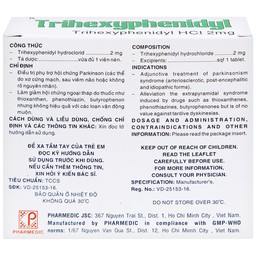 Thuốc Trihexyphenidyl Pharmedic điều trị phụ trợ hội chứng Parkinson (5 vỉ x 20 viên)